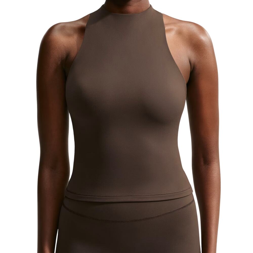 NikeSKIMS Matte Mock Neck Racerback Tank Womens Small Dark Sepia Brown NWT